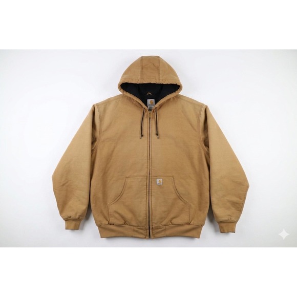 Carhartt Other - Carhartt Mens Vtg Duck Canvas Thermal Lined Active Jacket Brown Full Zip Hood XL